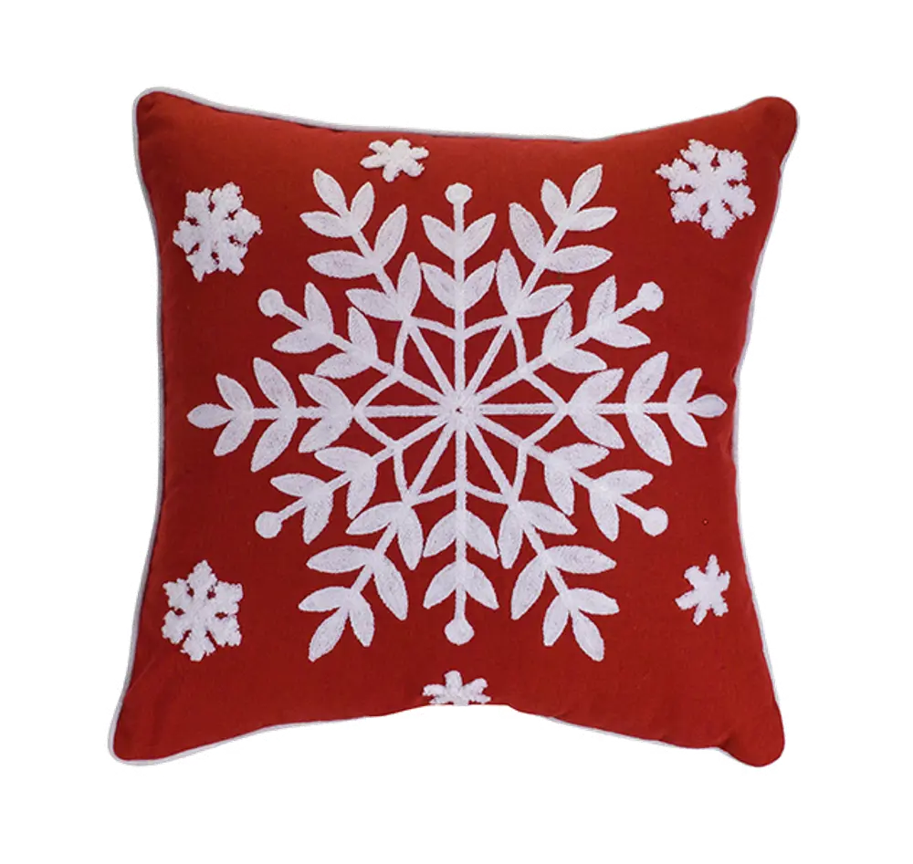 Red and White Snowflake Throw Pillow-1