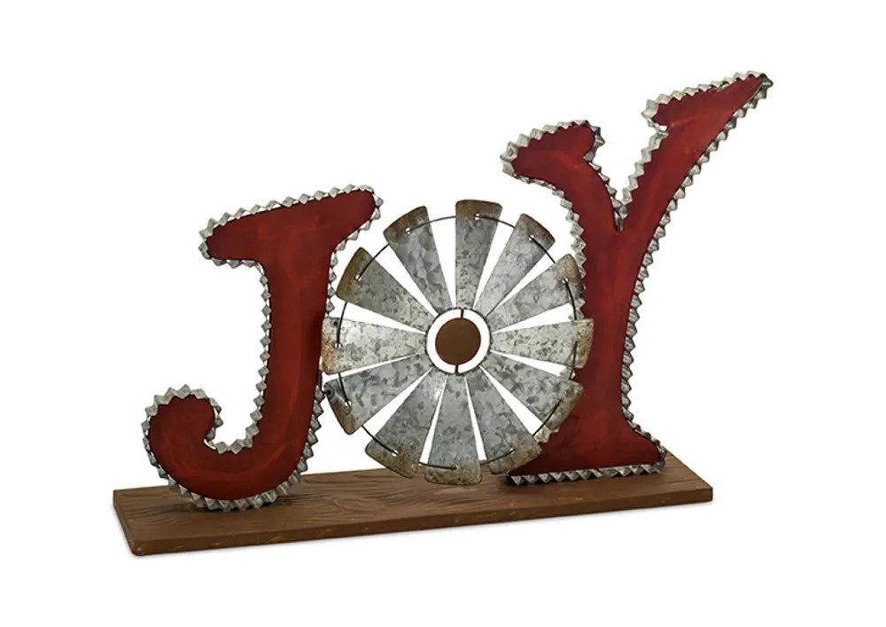 Red and Metal Joy Windmill Table Top Decor-1