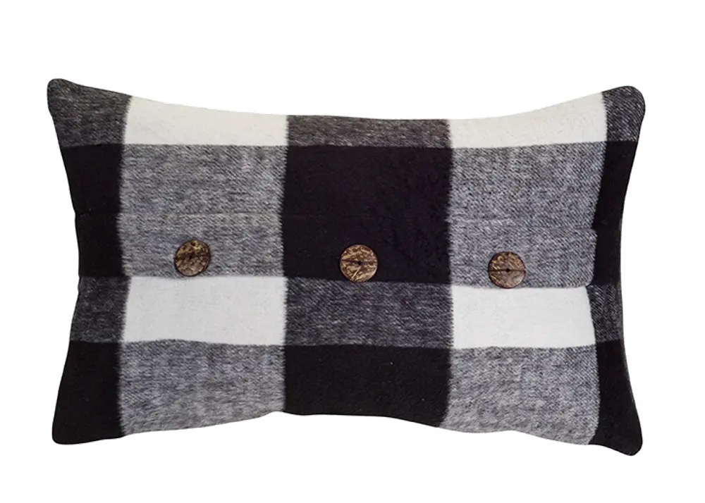 Black and White Plaid Throw Pillow with Buttons-1