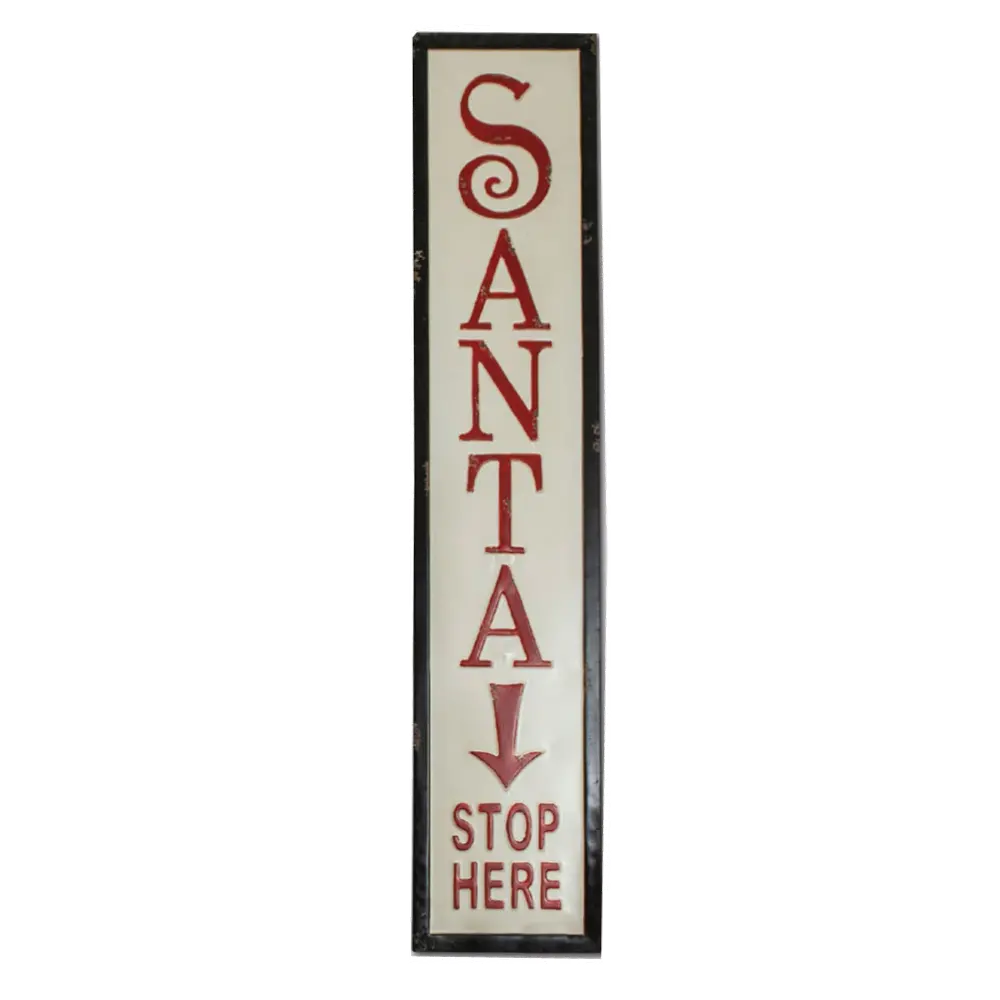 Santa Stop Here Metal Sign With Stand-1
