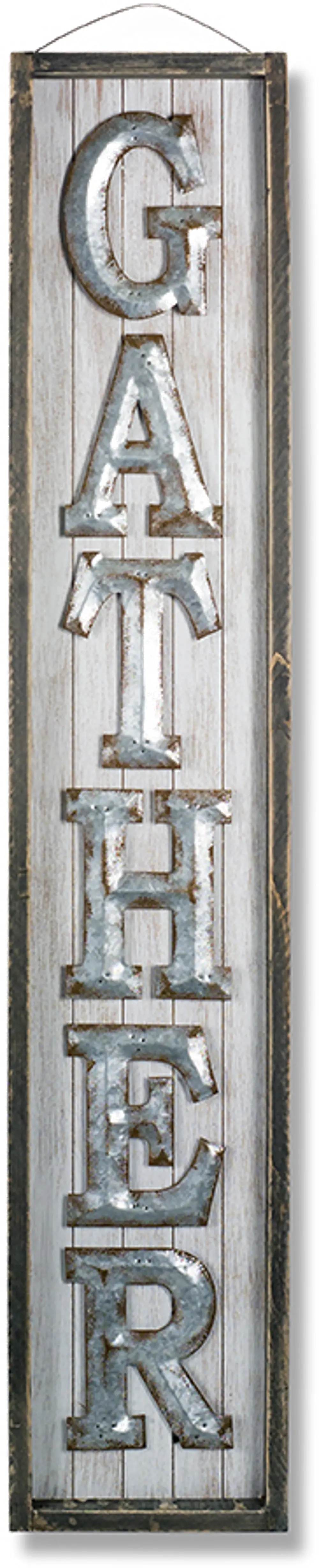 Wood and Metal Gather Vertical Hanging Wall Sign-1
