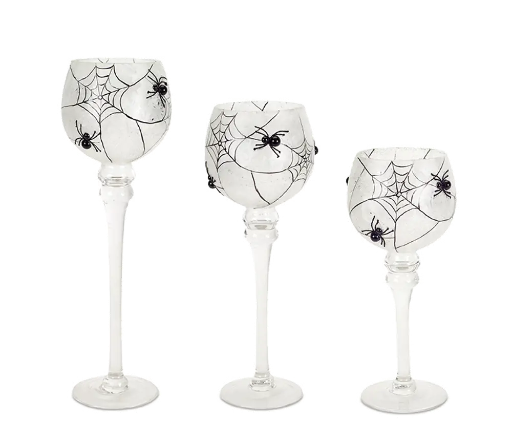 12 Inch Glass Candle Holder with Spiders-1