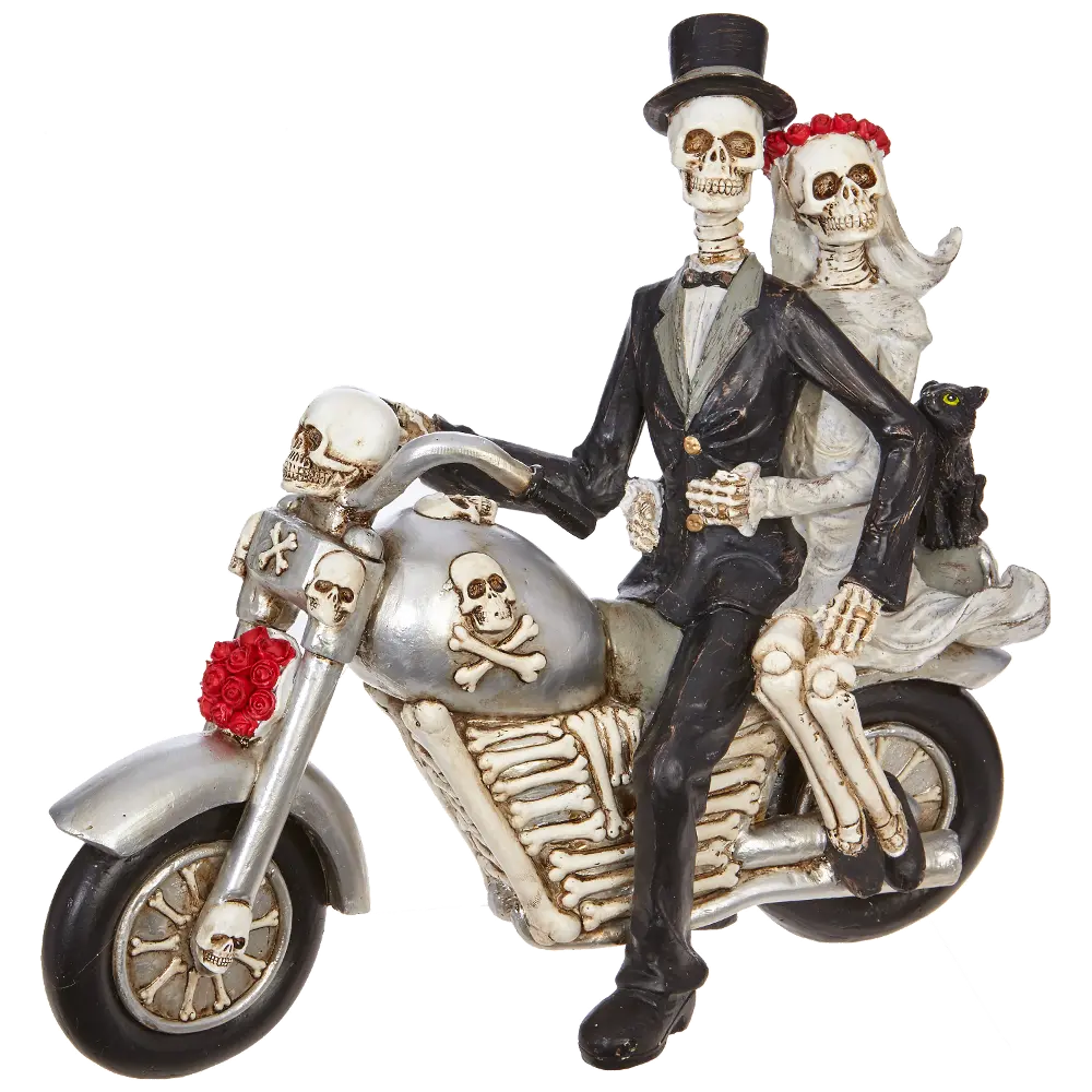 Two Skeletons On Motorcycle Figurine-1