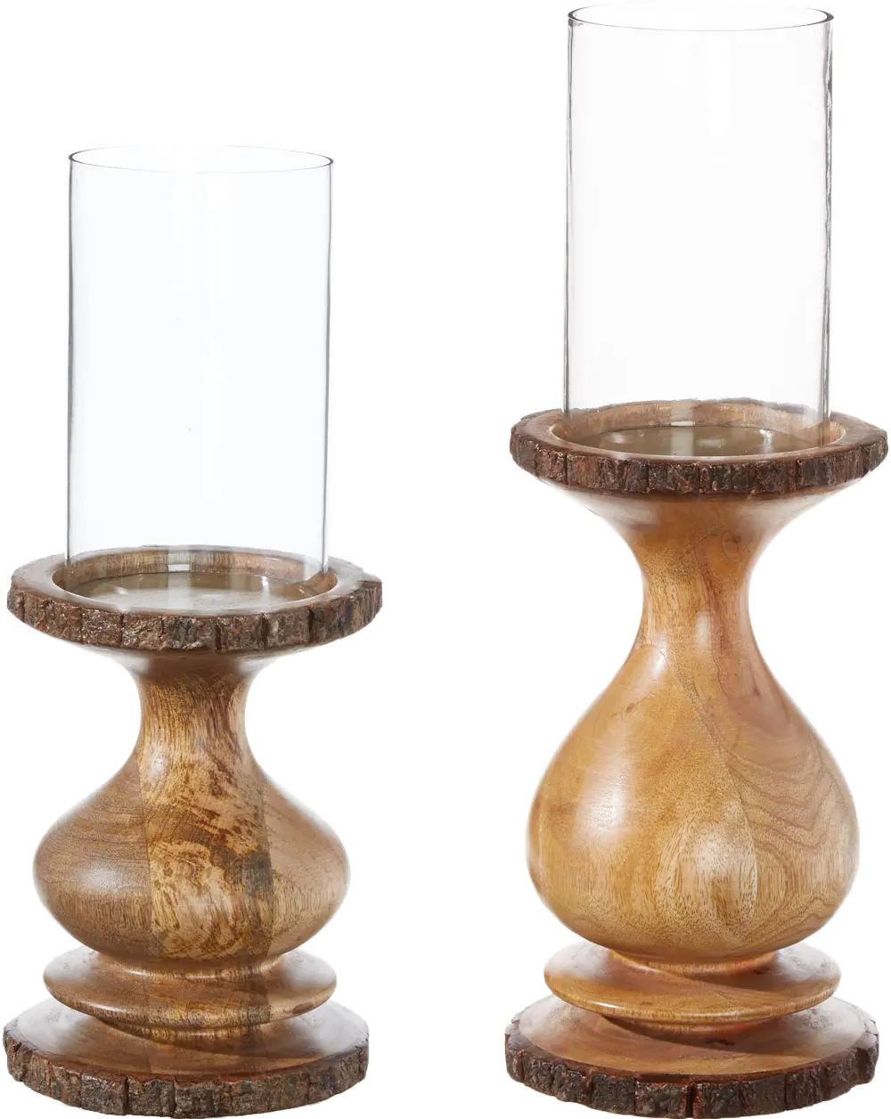 14 Inch Mango Wood and Glass Candle Holder-1