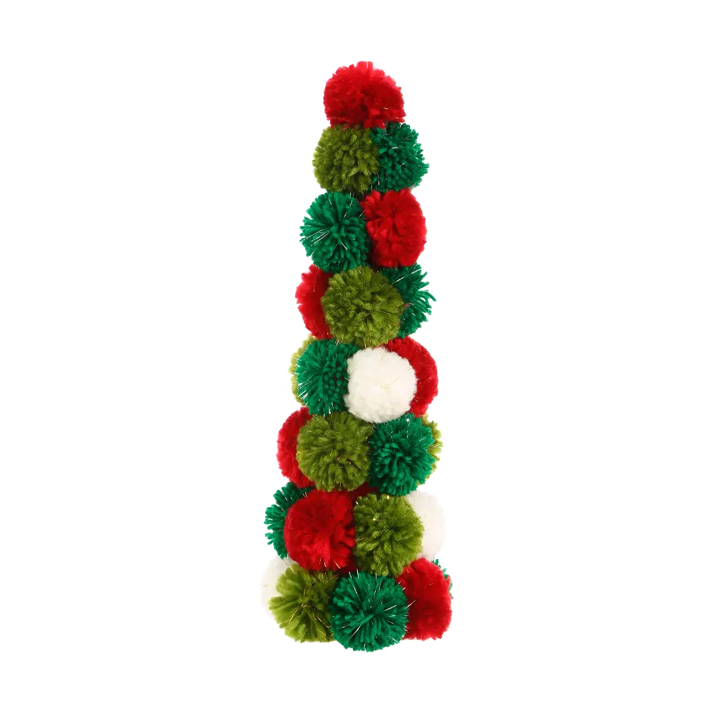 22 Inch Red, Green and White Pom Pom Tree-1