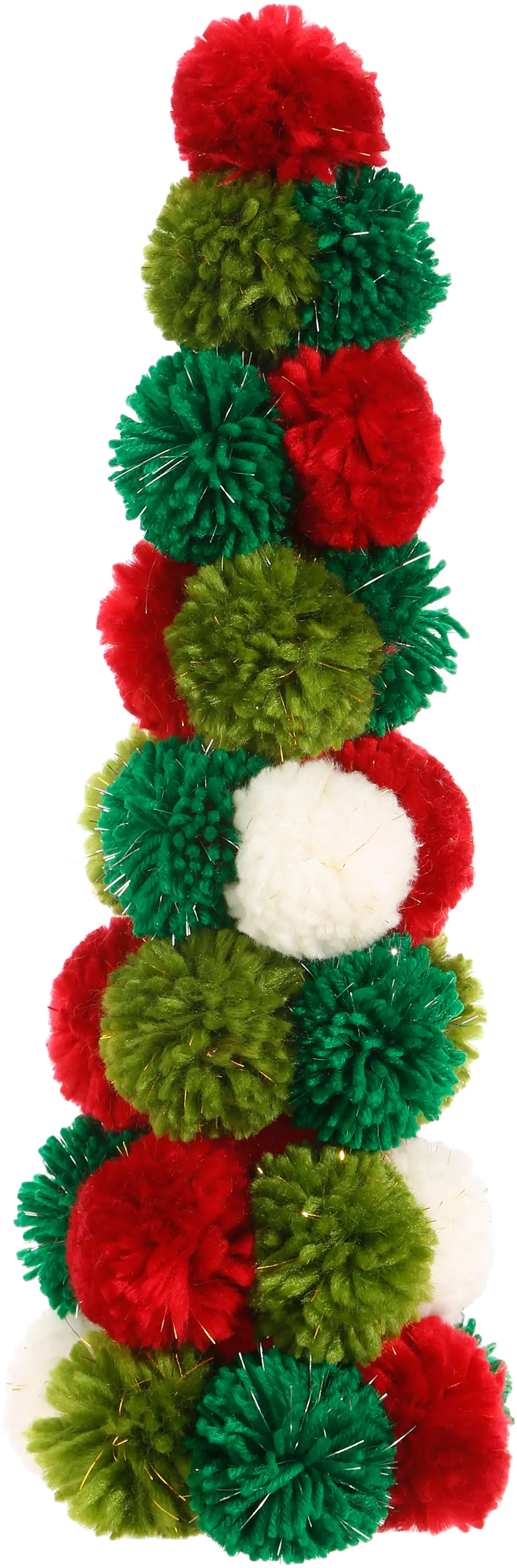 15 Inch Red, Green and White Pom Pom Tree-1