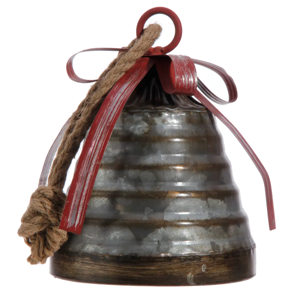 6 Inch Round Ribbed Metal Holiday Bell-1