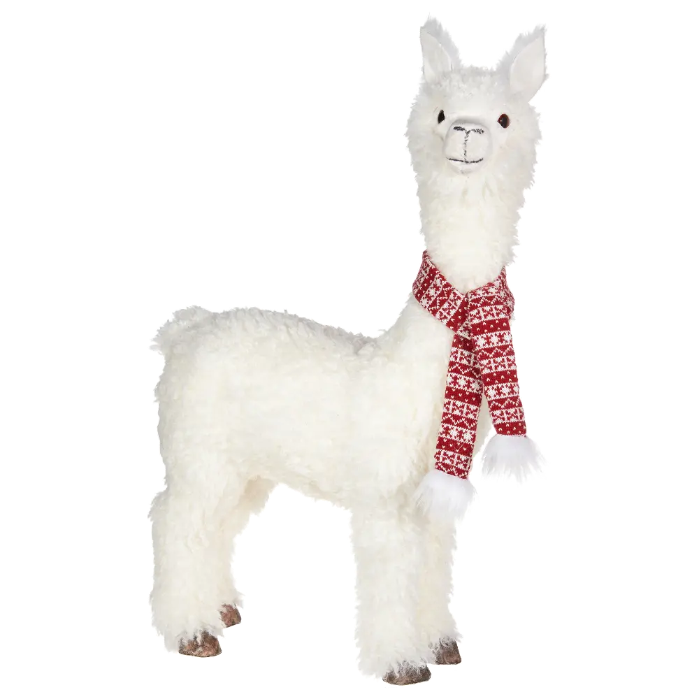 27 Inch White Llama with Red Scarf-1