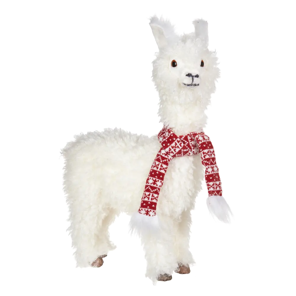 White 17 Inch Llama with Red Scarf-1