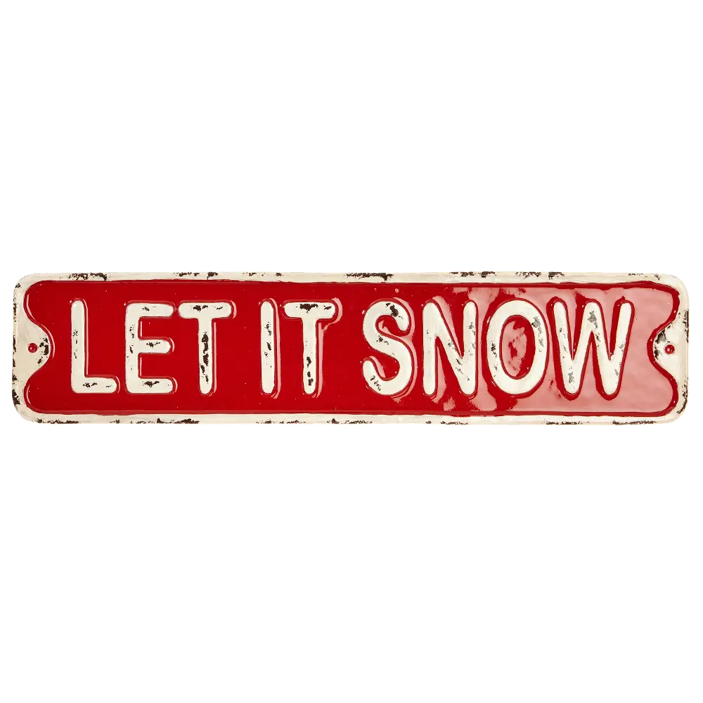 Distressed Red and White Let It Snow Metal Street Sign-1
