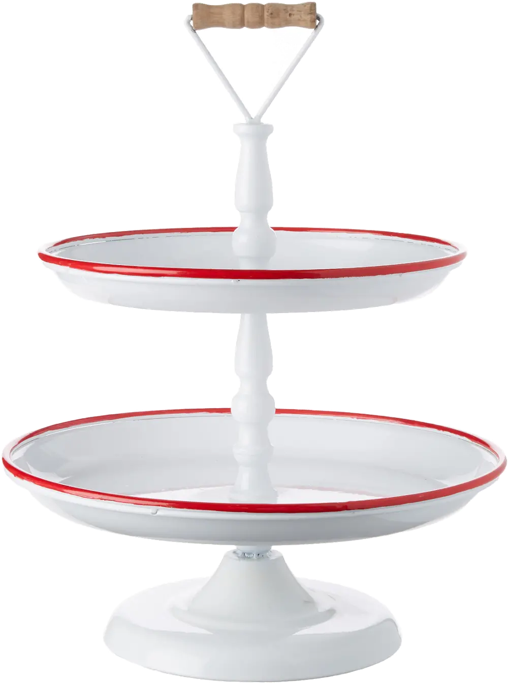 18 Inch White and Red Iron Tiered Tray-1