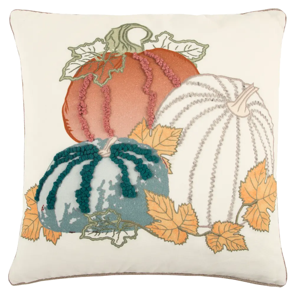 Ivory Orange and Multi-Color Pumpkin Print Throw Pillow-1