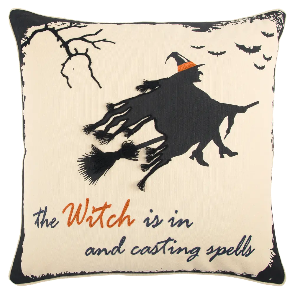 Beige The Witch Is In Halloween Throw Pillow-1