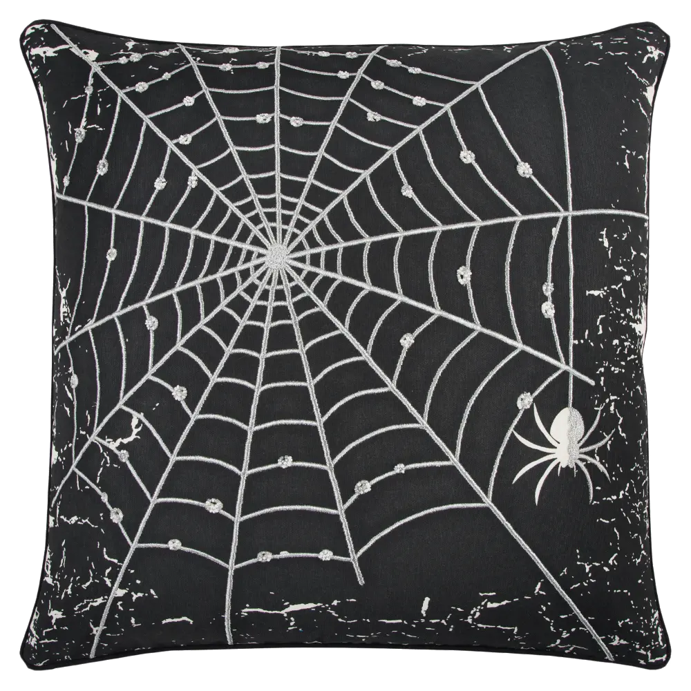 Black Halloween Spider Web Throw Pillow-1