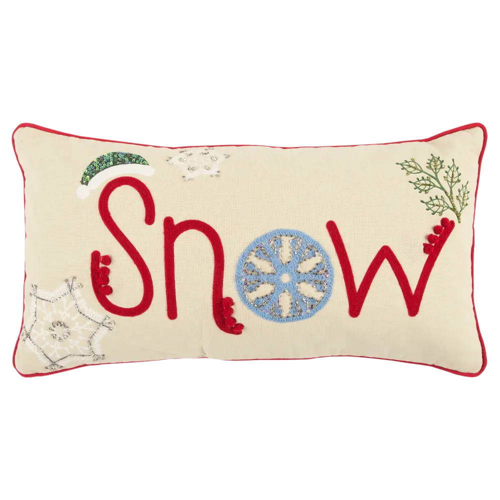 Beige and Red Snow Throw Pillow-1