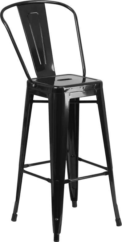 High Back Black Indoor-Outdoor Metal Bar Stool - Bistro