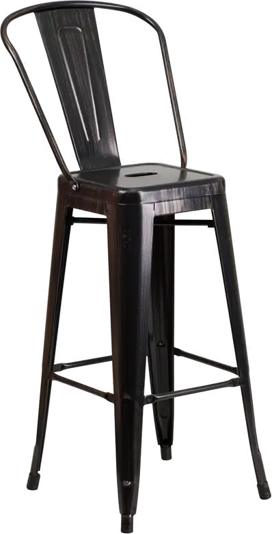 High Back Antique Black Indoor-Outdoor Metal Bar Stool