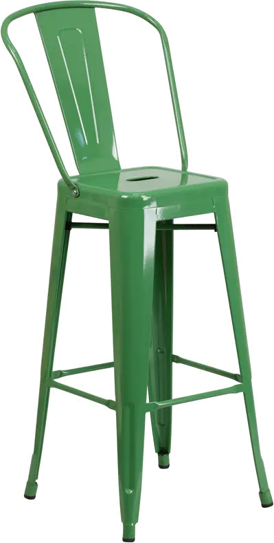High Back Green Indoor-Outdoor Metal Bar Stool - Bistro