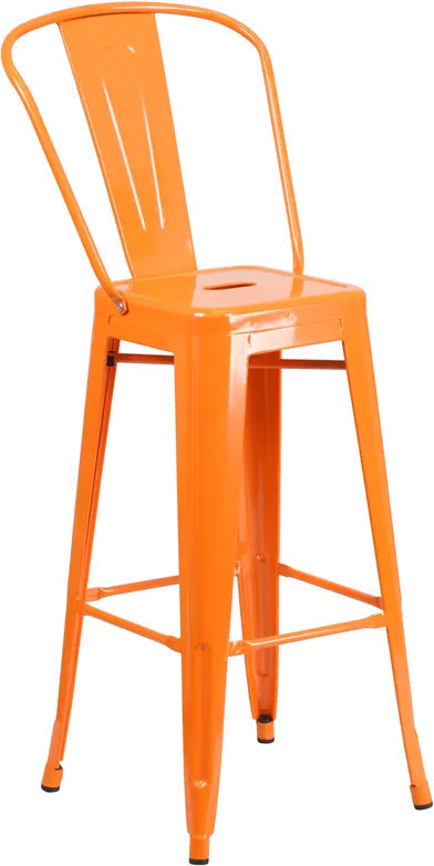 High Back Orange Indoor-Outdoor Metal Bar Stool - Bistro