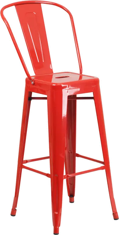 High Back Red Indoor-Outdoor Metal Bar Stool - Bistro