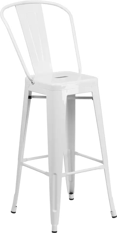 High Back White Indoor-Outdoor Metal Bar Stool - Bistro