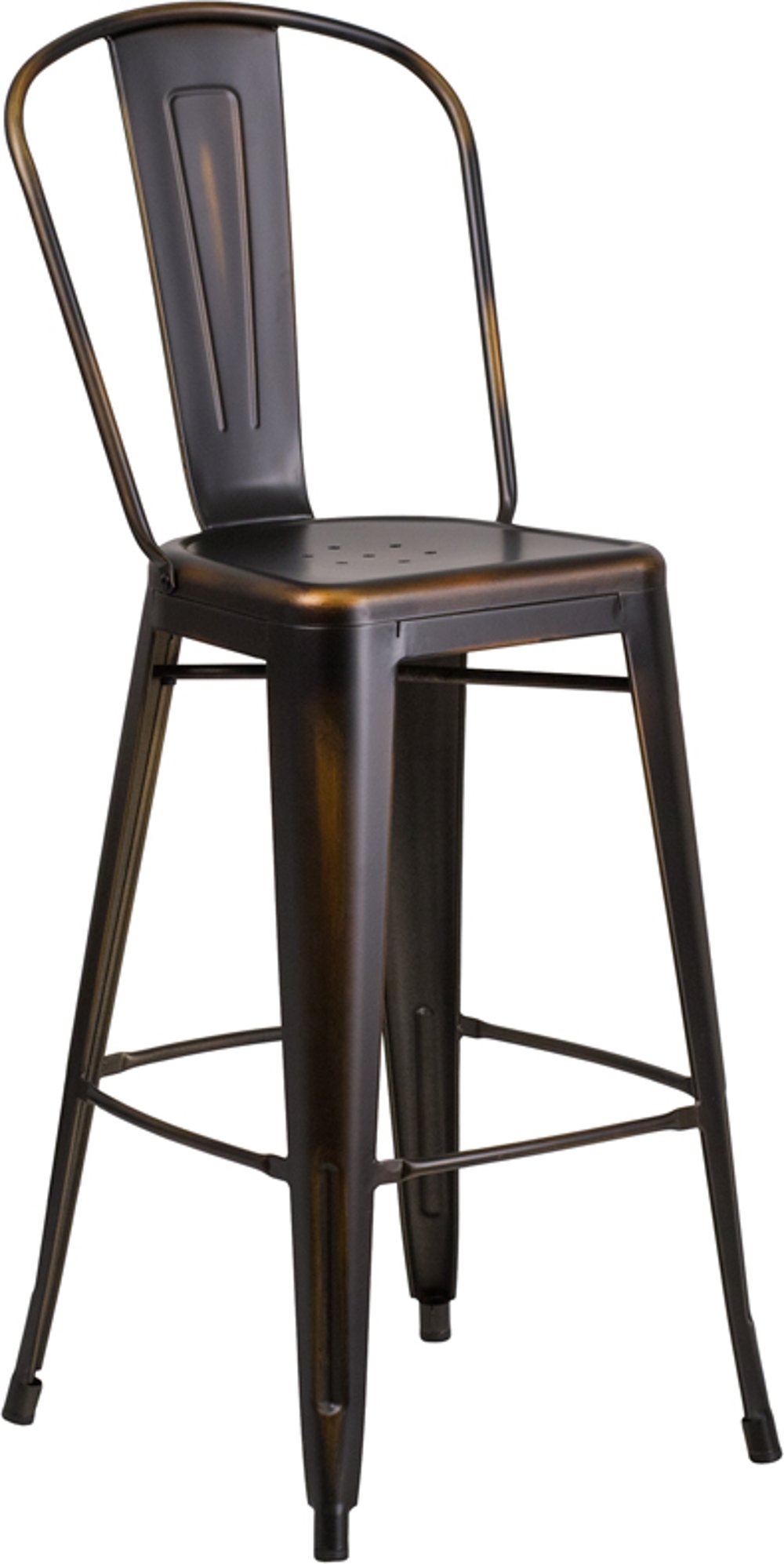 High Back 30 Distressed Copper Metal Indoor-Outdoor Barstool