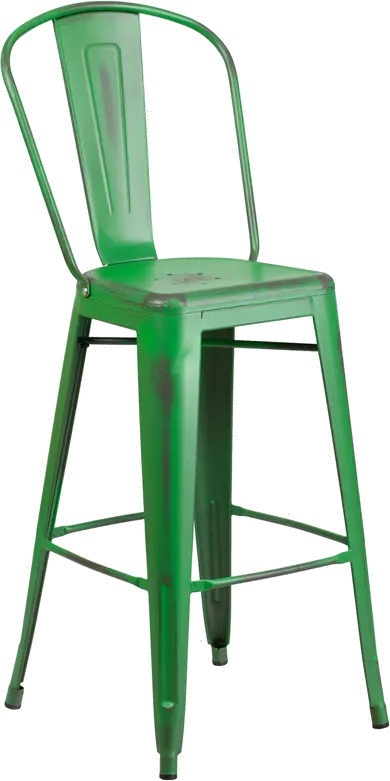 High Back 30 Distressed Green Metal Indoor-Outdoor Barstool