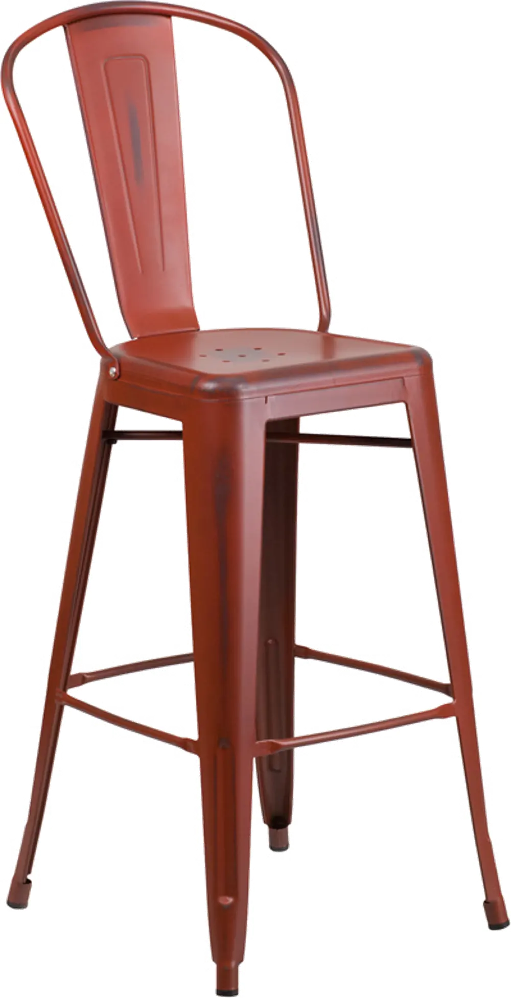 High Back 30  Distressed Kelly Red Metal Indoor-Outdoor Barstool-1