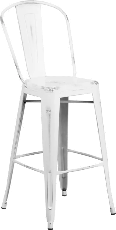 Photos - Chair Flash Furniture High Back 30" Distressed White Metal Indoor-Outdoor Barsto 