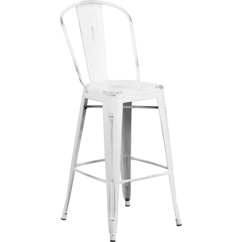 High Back 30  Distressed White Metal Indoor-Outdoor Barstool-1