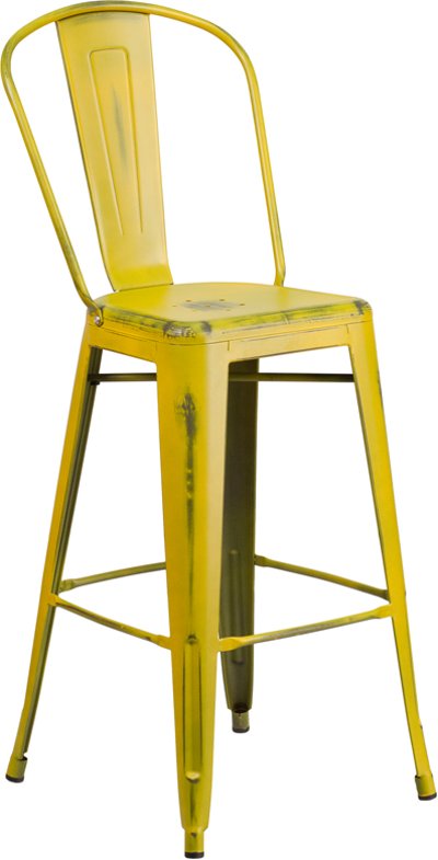 High Back 30 Distressed Yellow Metal, 30 Outdoor Bar Stools With Back