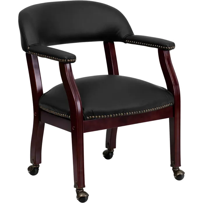 Black Leather Accent Chair with Casters-1