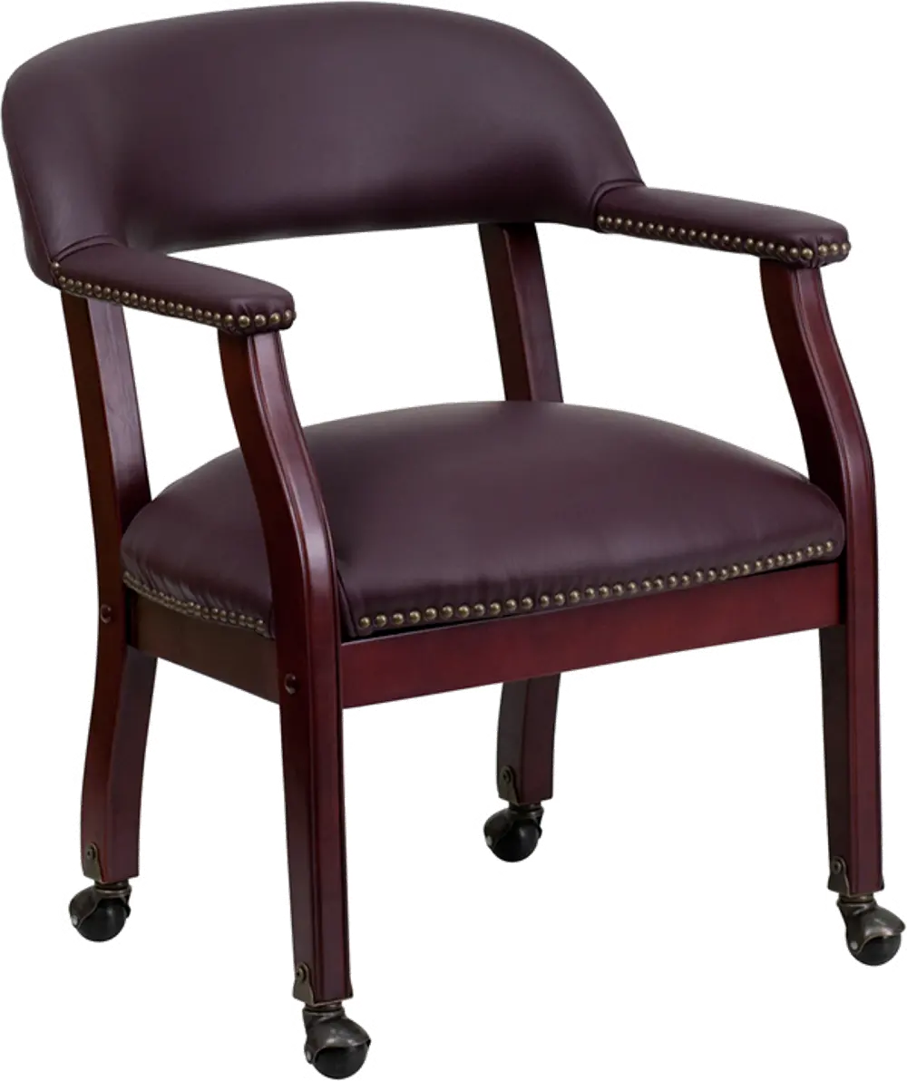 Burgundy Leather Accent Chair with Casters-1