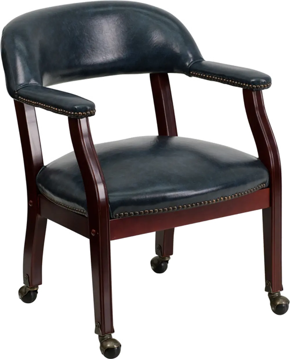Navy Blue Vinyl Accent Chair with Casters-1