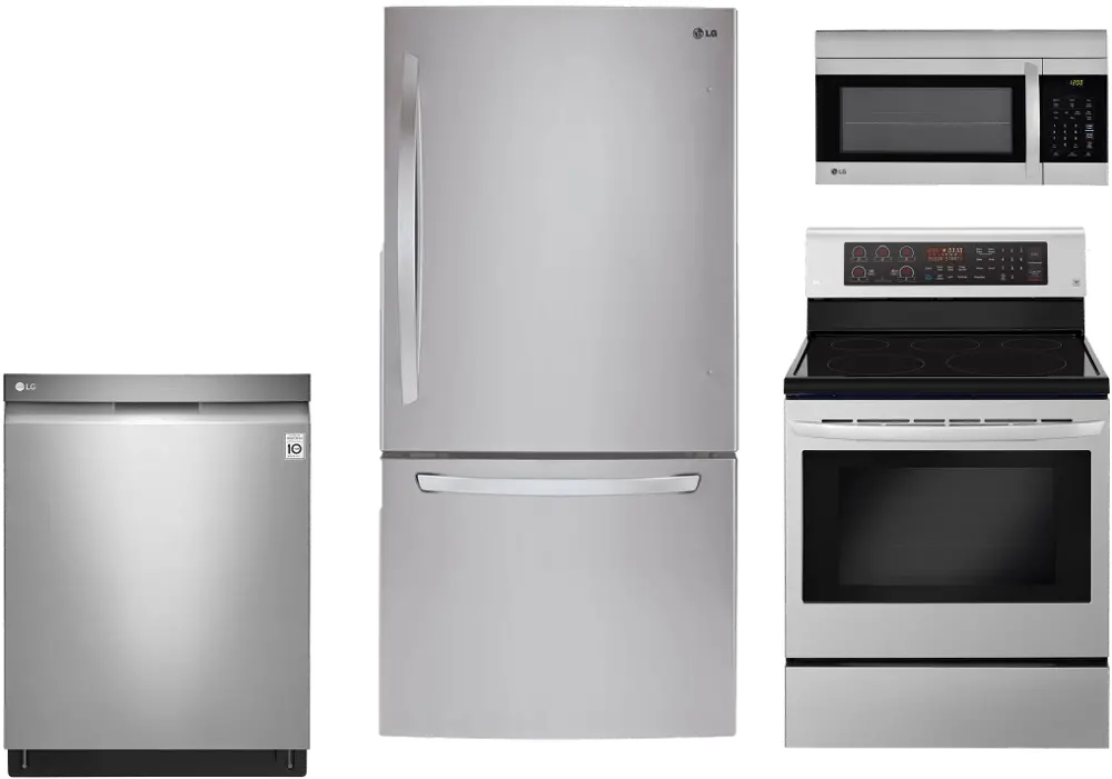 LG-33WBTM-S/S-ELE LG 4 Piece Electric Kitchen Appliance Package with Bottom Freezer Refrigerator - Stainless Steel-1