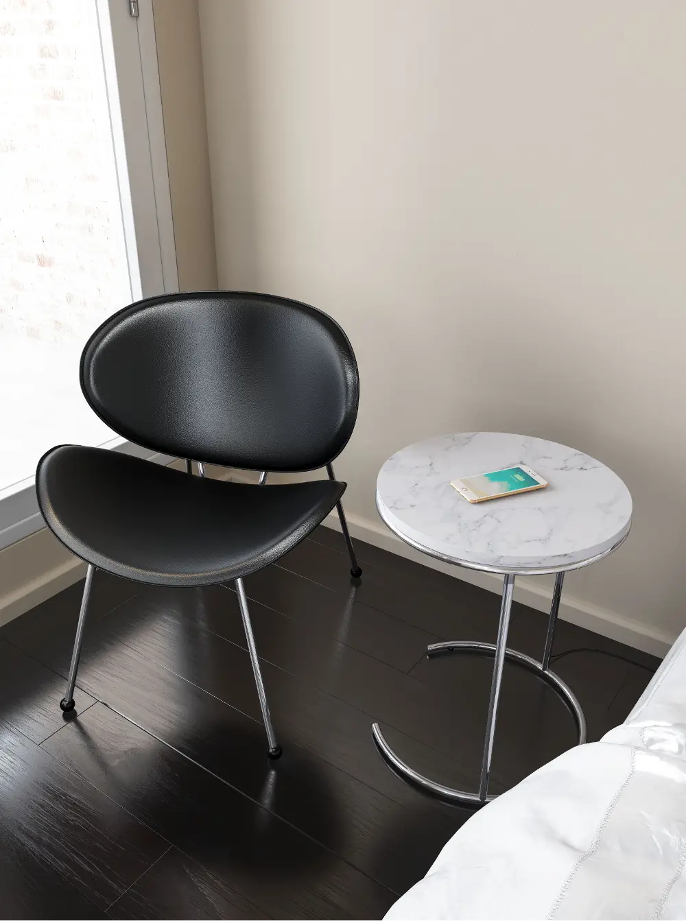 Contemporary Marble End Table with Wireless Charging - Kensington-1