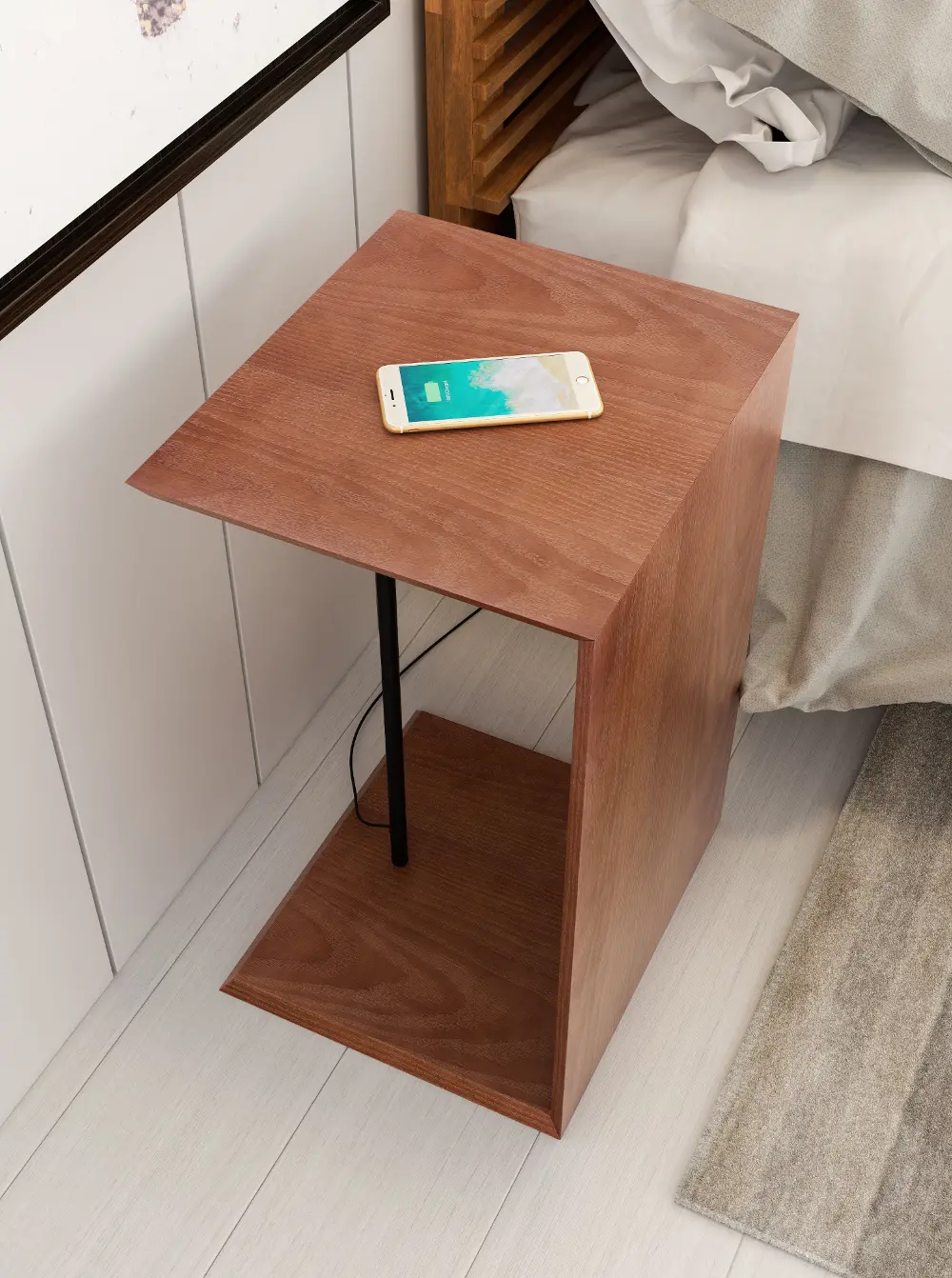 Contemporary Wooden End Table with Wireless Charging - Chester-1