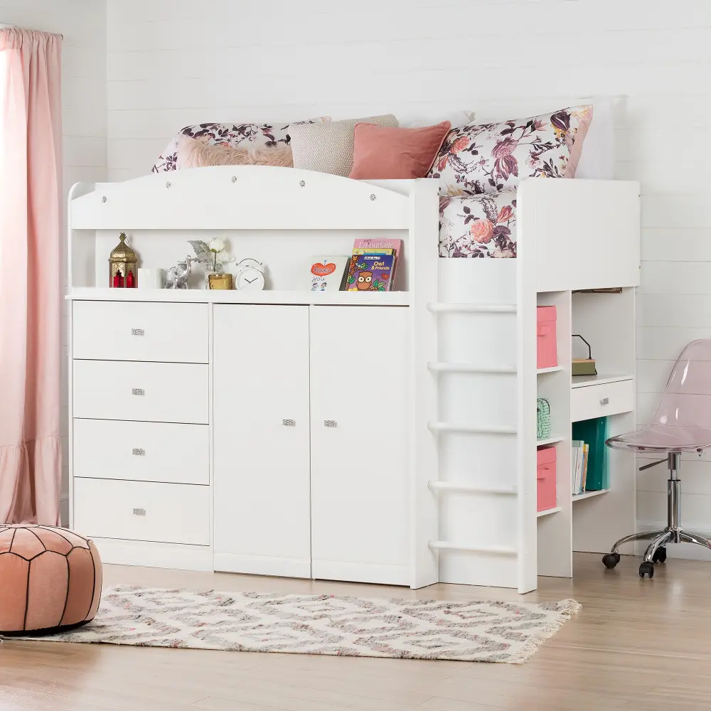 10523 Tiara White Twin Loft Bed - South Shore-1