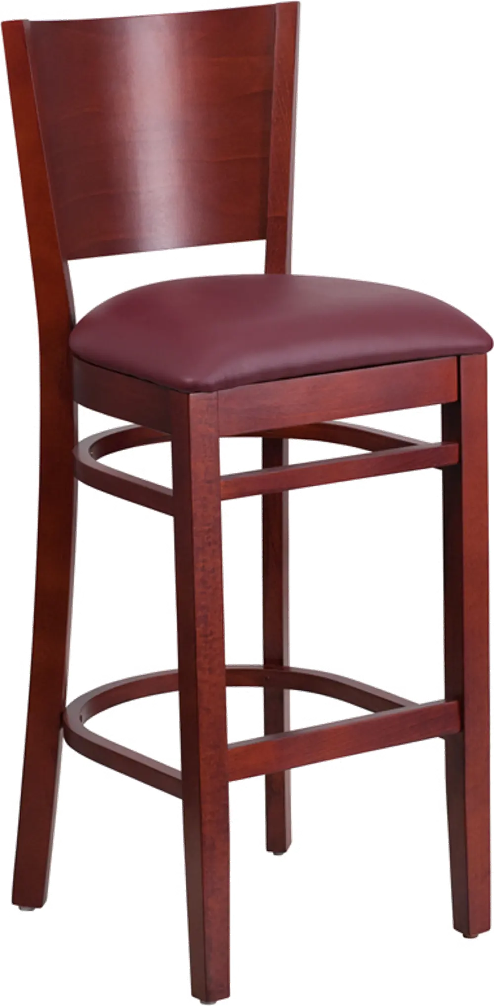 Wood Brown and Burgundy Upholstered Commercial Bar Stool - Lacey-1