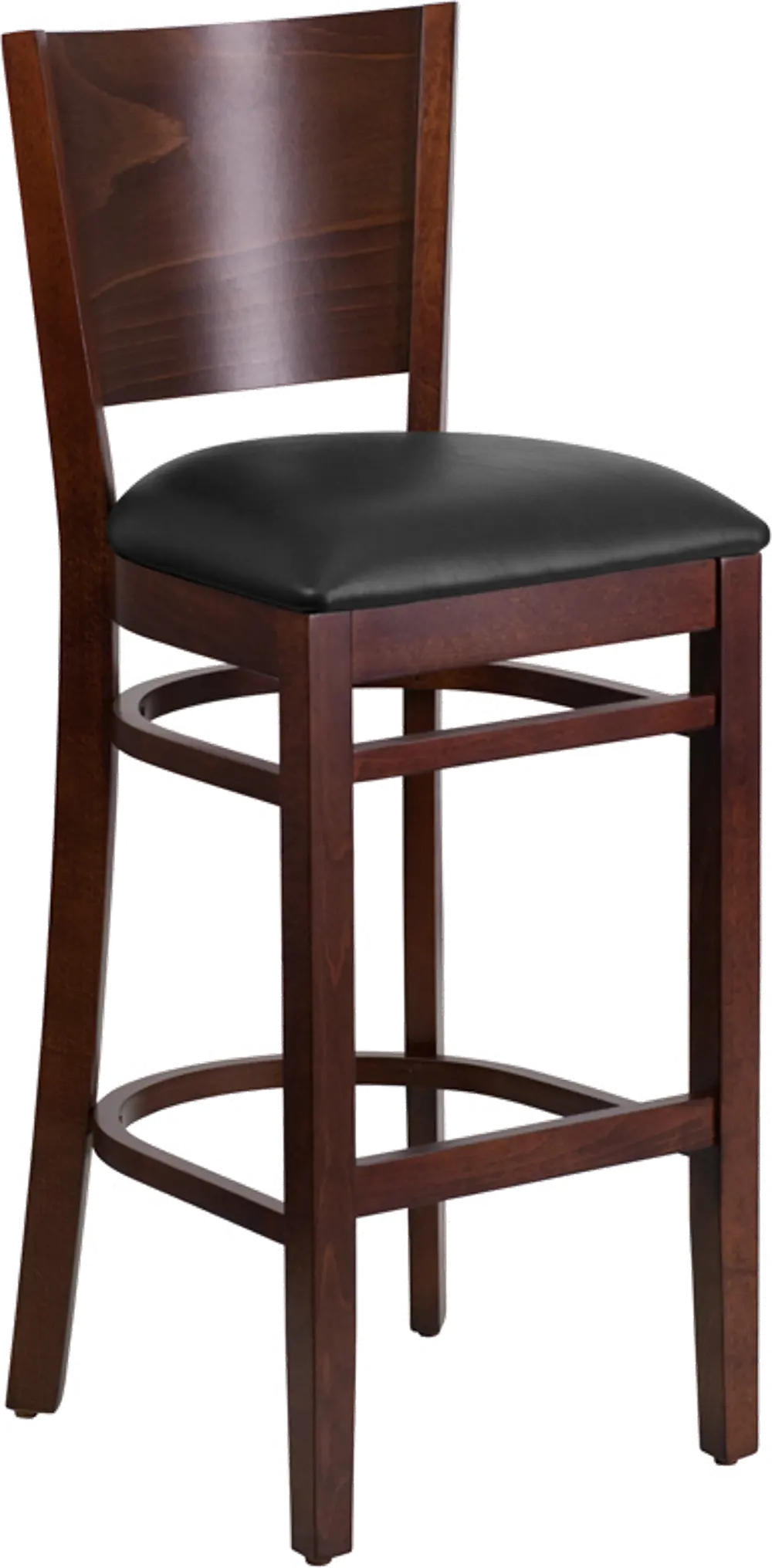 Wood Walnut Brown and Black Upholstered Commercial Bar Stool - Lacey-1