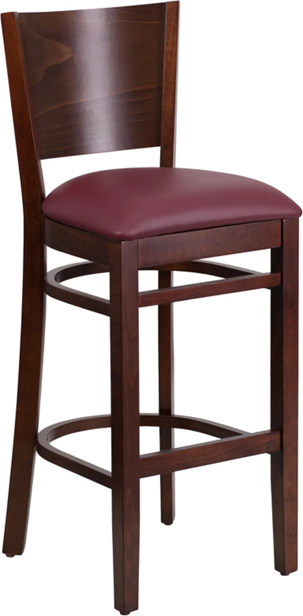 Walnut Brown and Burgundy Upholstered Commercial Bar Stool - Lacey-1