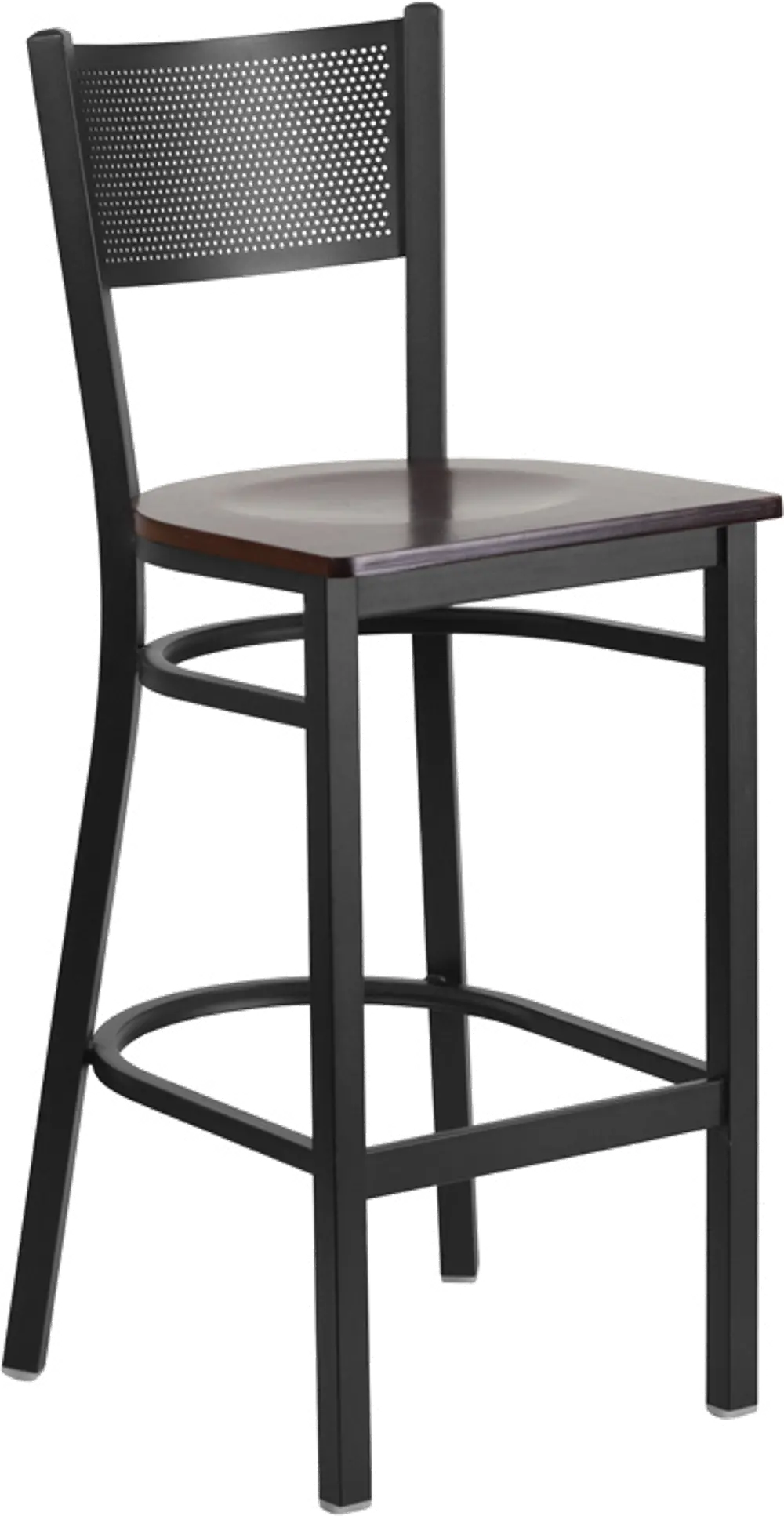 Gridback Walnut and Black Metal Commercial Bar Stool-1