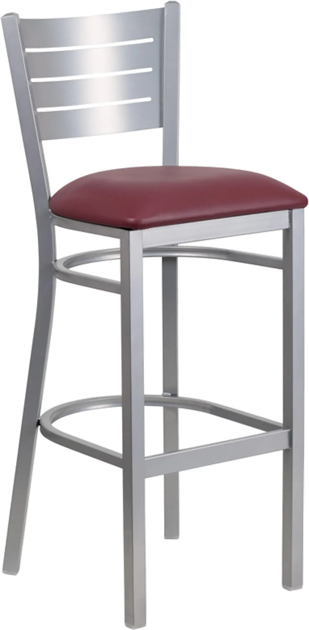 Silver and Burgundy Metal Restaurant Bar Stool - Hercules-1