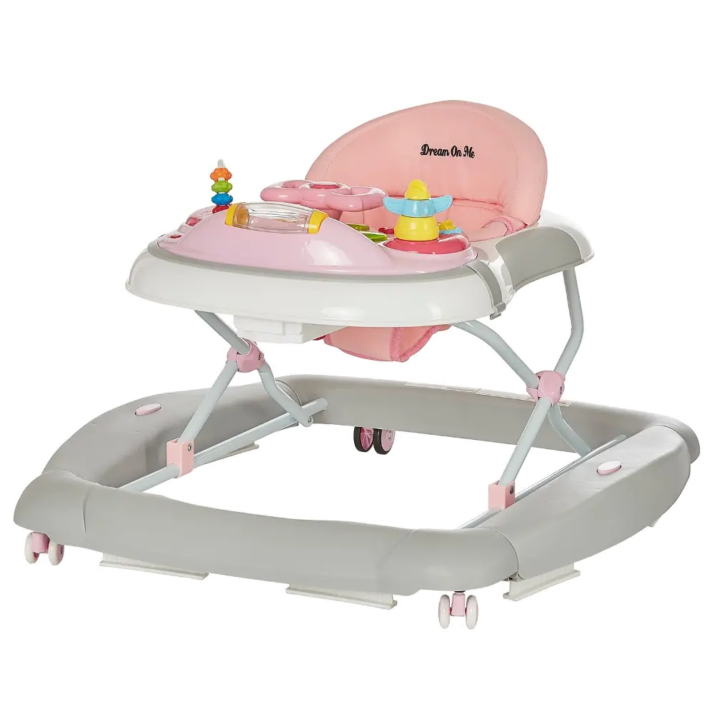 2-in-1 Pink and Gray Musical Baby Walker and Rocker-1