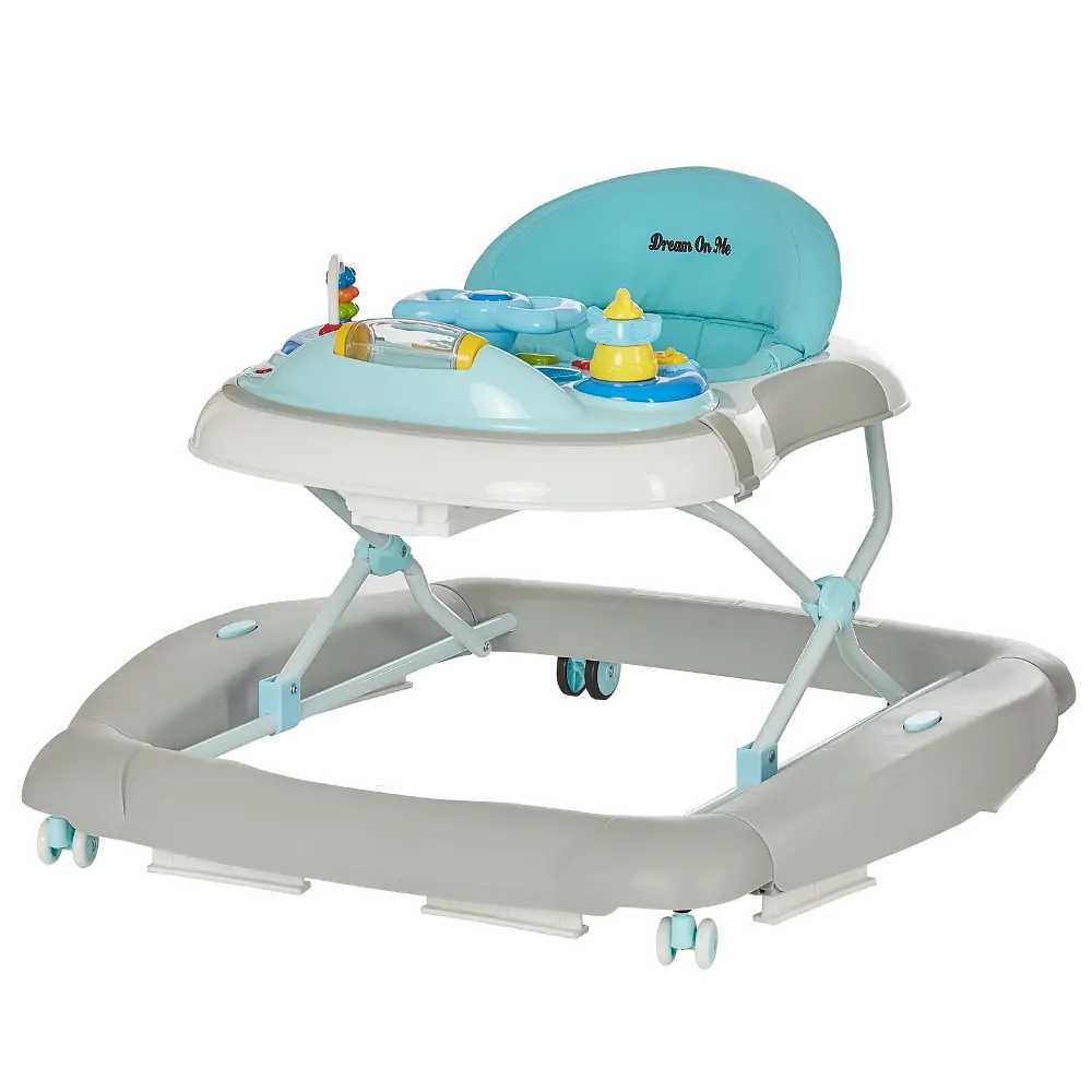 2-in-1 Aqua and Gray Musical Baby Walker and Rocker-1
