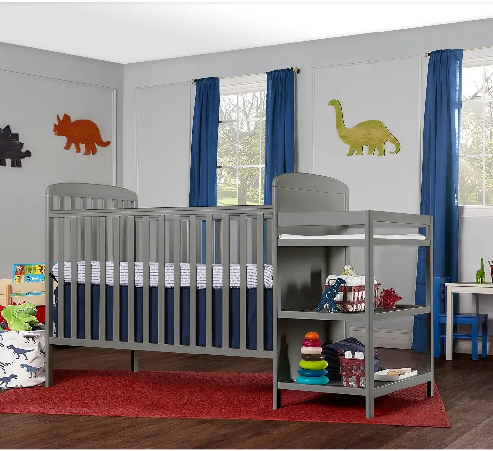 Contemporary Steel Gray 4 in 1 Crib and Changing Table Combo - Anna-1