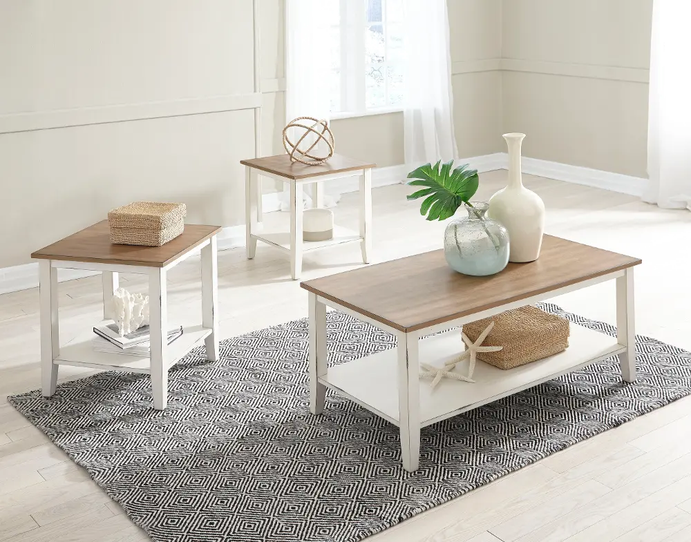 Classic Vintage Brown and White Living Room Table Set - Atticus-1