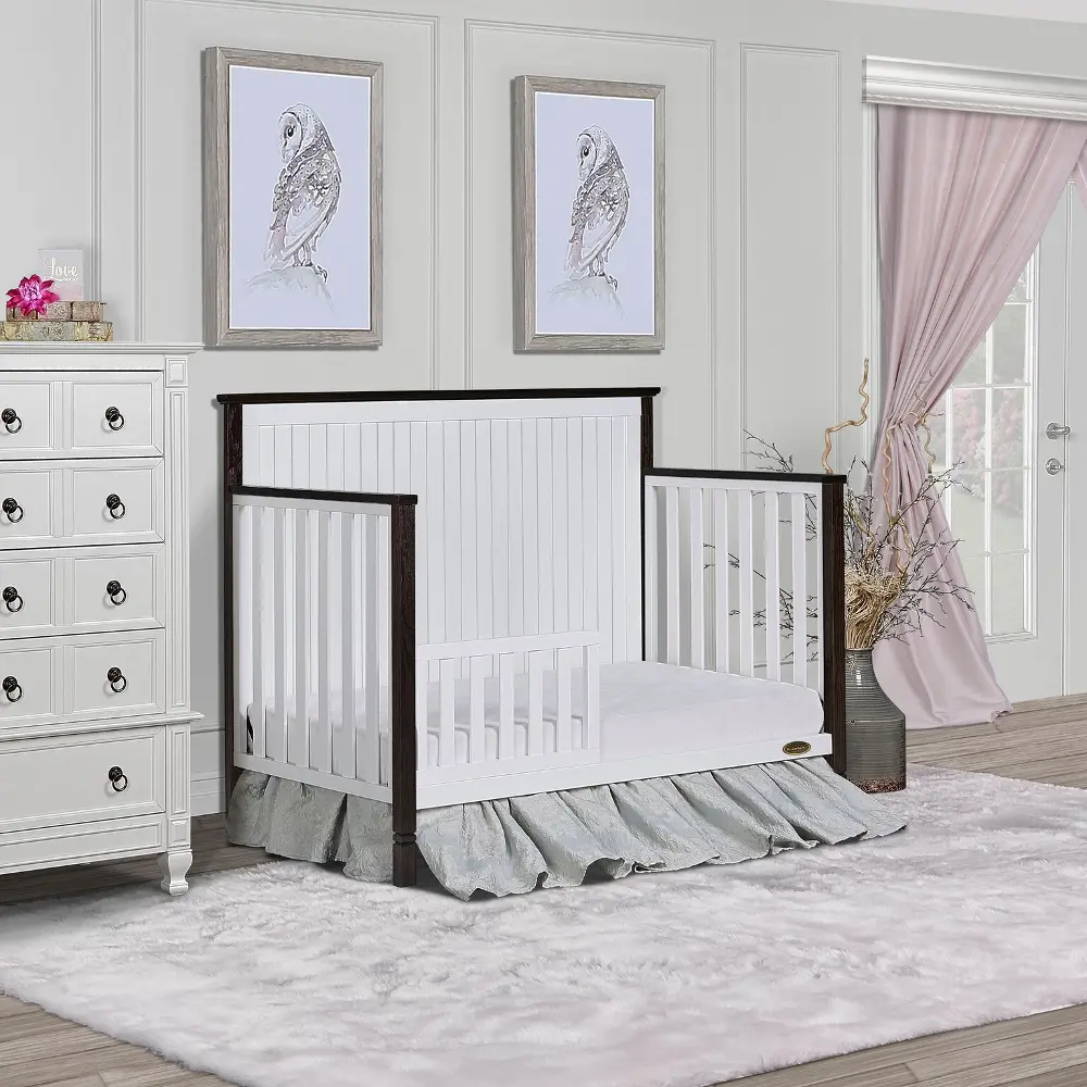 Contemporary White and Charcoal 5 in 1 Convertible Crib - Alexa II-1