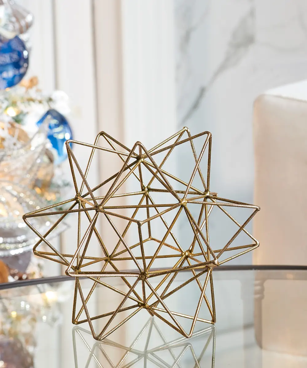 Gold Metal Geometric Snowflake Tabletop Decor-1