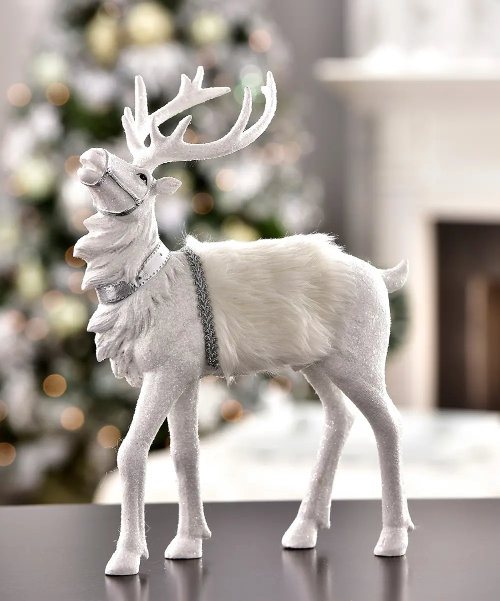 White Standing Deer Figurine Winter Decor-1